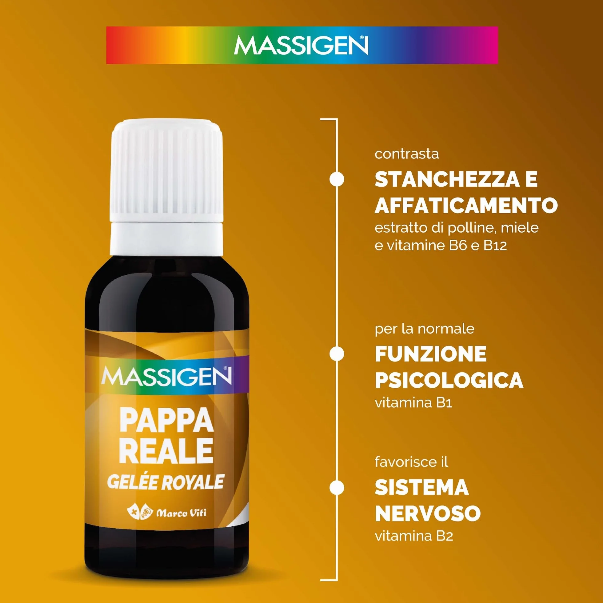 Massigen Pappa Reale Tonico Naturale Integratore Energetico Antiossidante Miele 10 Flaconcini 25 ml