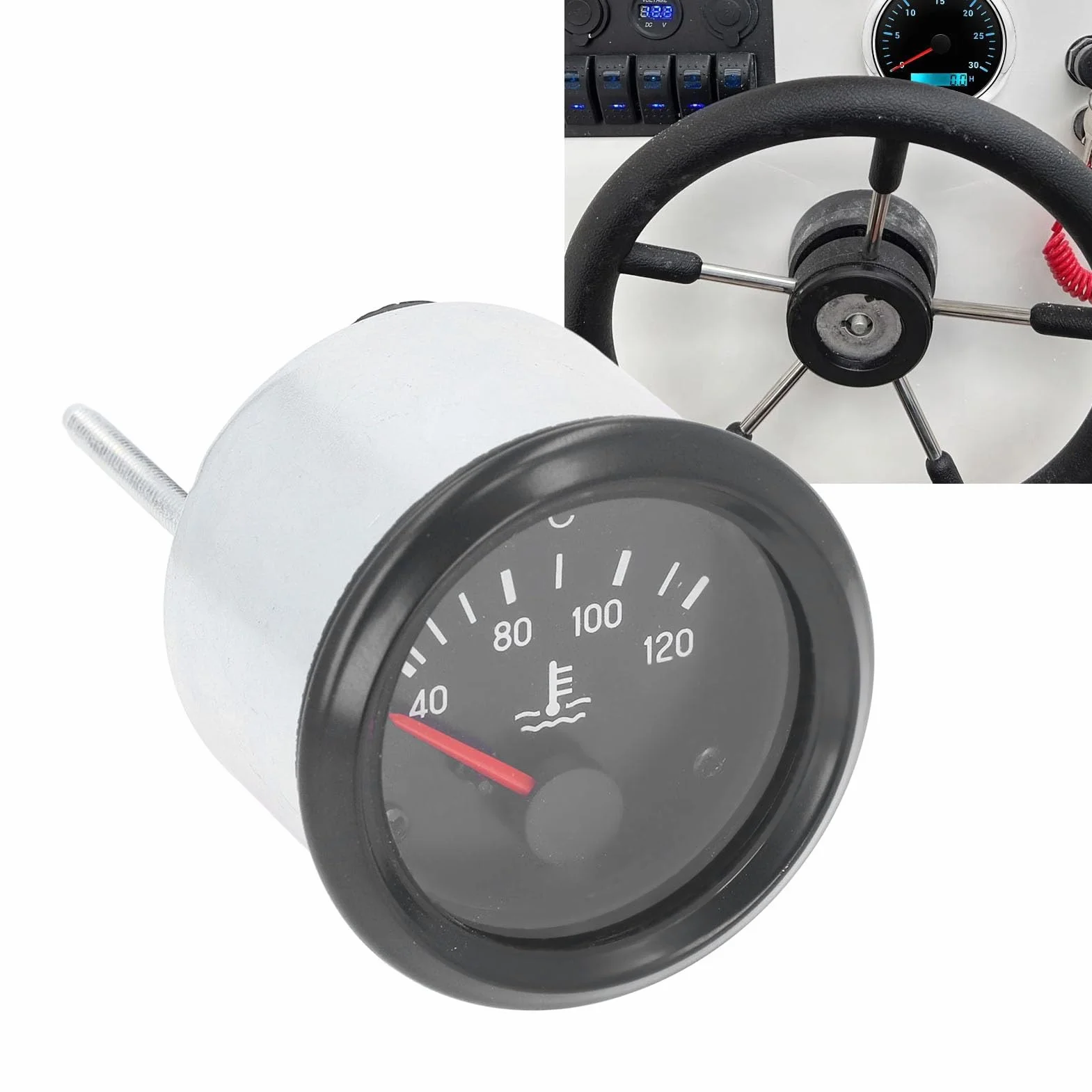 Termometro della Temperatura 'acqua, Operazione Stabile in Lega di Alluminio Easy Installazione Calibro Temperatura 'acqua 40-120 ℃ Copertina Trasparente per Veicoli (12V （310-030-002）) (24V