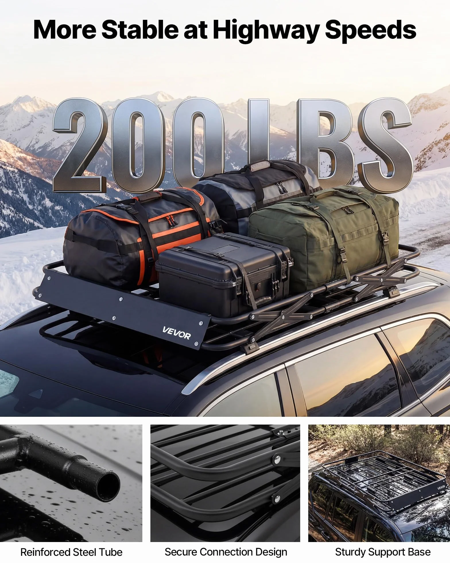VEVOR Barra Portapacchi da Tetto per Auto, Portabagagli per Auto Telaio Pieghevole a Forma di X 1168 x 914 x 102 mm Carico 90,72 kg, Portapacchi Universale in Acciaio Legato per SUV Furgoni, Campeggio