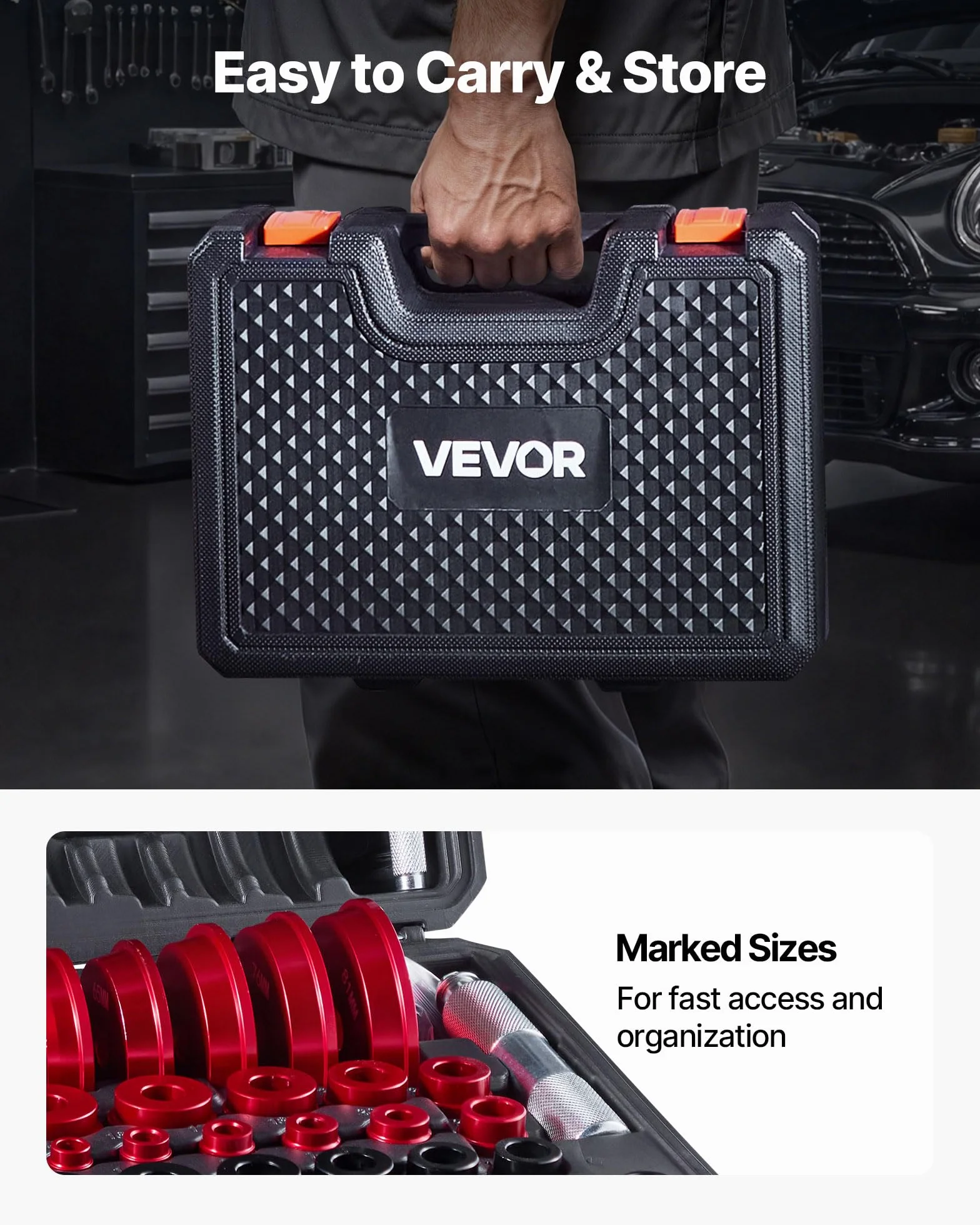VEVOR Set Estrattori Separatori Cuscinetti 43 Pezzi con 39 Boccole Albero Impugnatura Kit Utensili Guida Boccole Installazione Rimozione Custodia