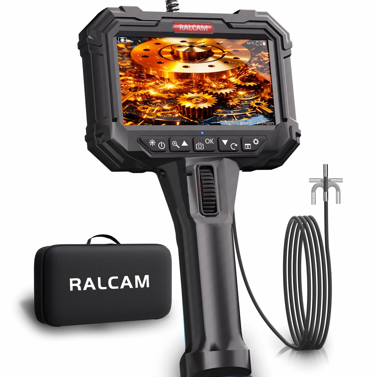 Ralcam Fotocamera Endoscopia IP67 con Testa Mobile 210°, Sonda 5,5mm, Schermo HD 5", Tubo 1,5M