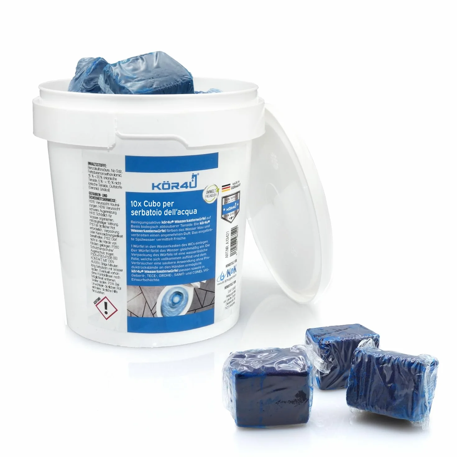 kör4u Cubetti per serbatoio dell’acqua 10 pastiglie WC blu autoattivanti pulizia calcare depositi biodegradabili