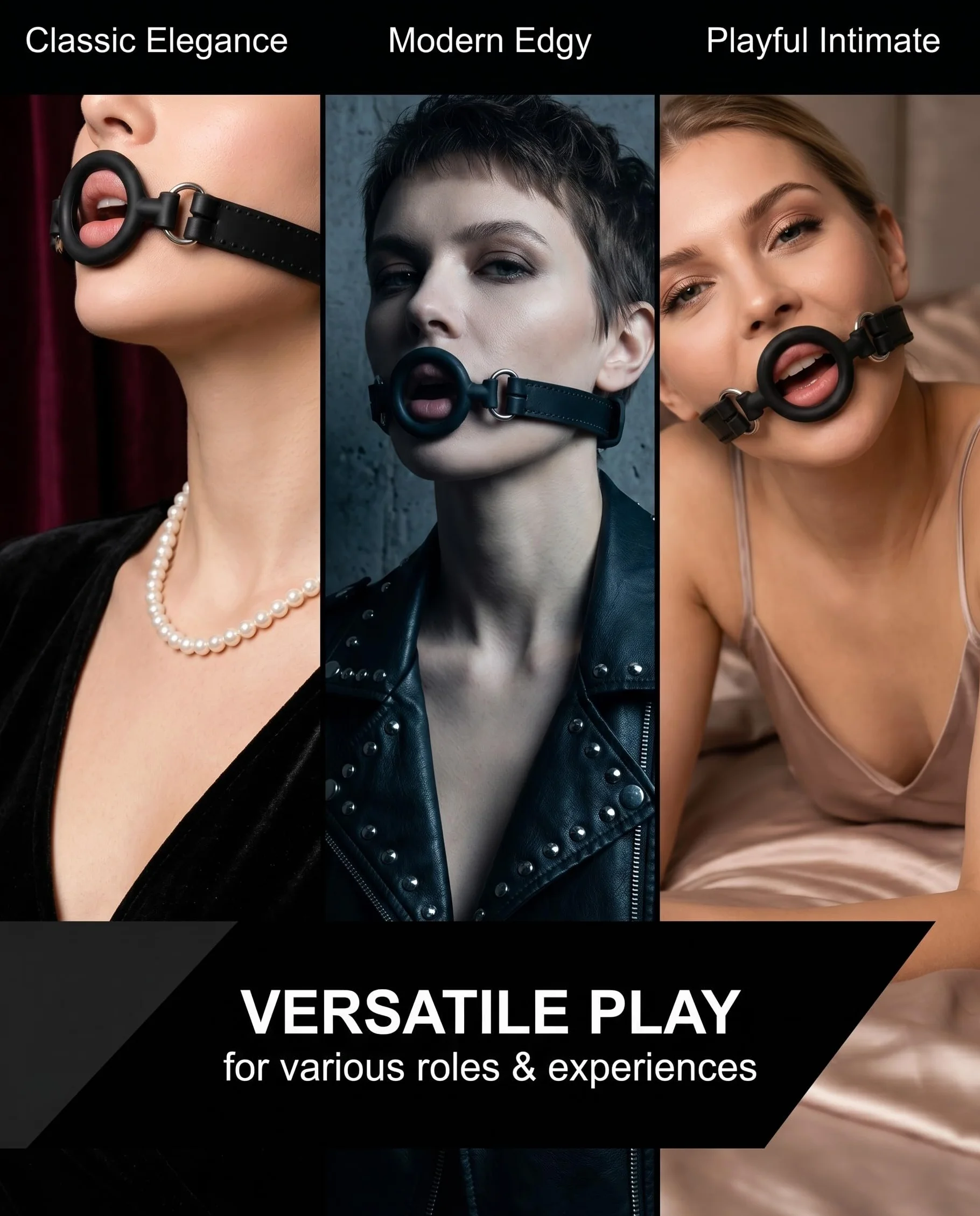 Gag per Bocca O-Ring Nero Regolabile BDSM Bondage Giocattolo Sessuale per Adulti Esperienze Fetish