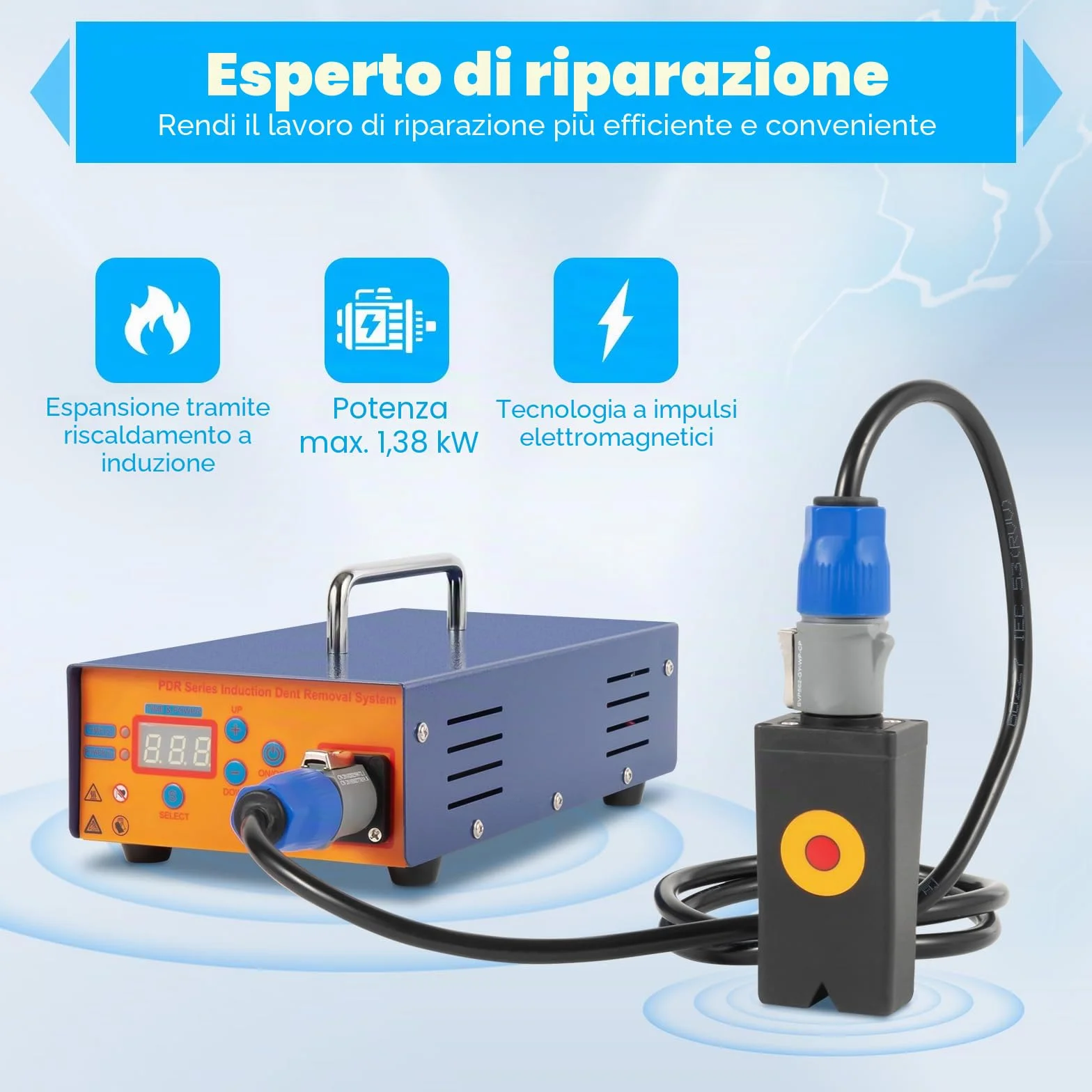 Kit di riparazione per ammaccature senza verniciatura per auto, dispositivo di riscaldamento ad induzione, strumento di riparazione per ammaccature, macchina per riscaldamento ad induzione, set di