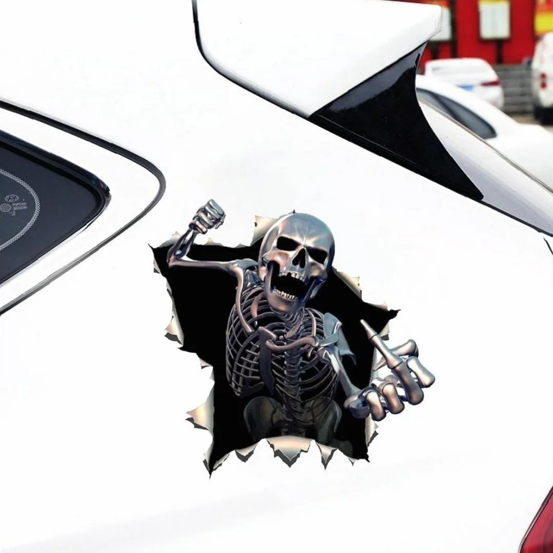 Generico Adesivi per Auto creatività Scheletro in Metallo Teschio nel Foro Adesivi per Auto Graffi Cover DecalcomanieDisponibili e Professionali.