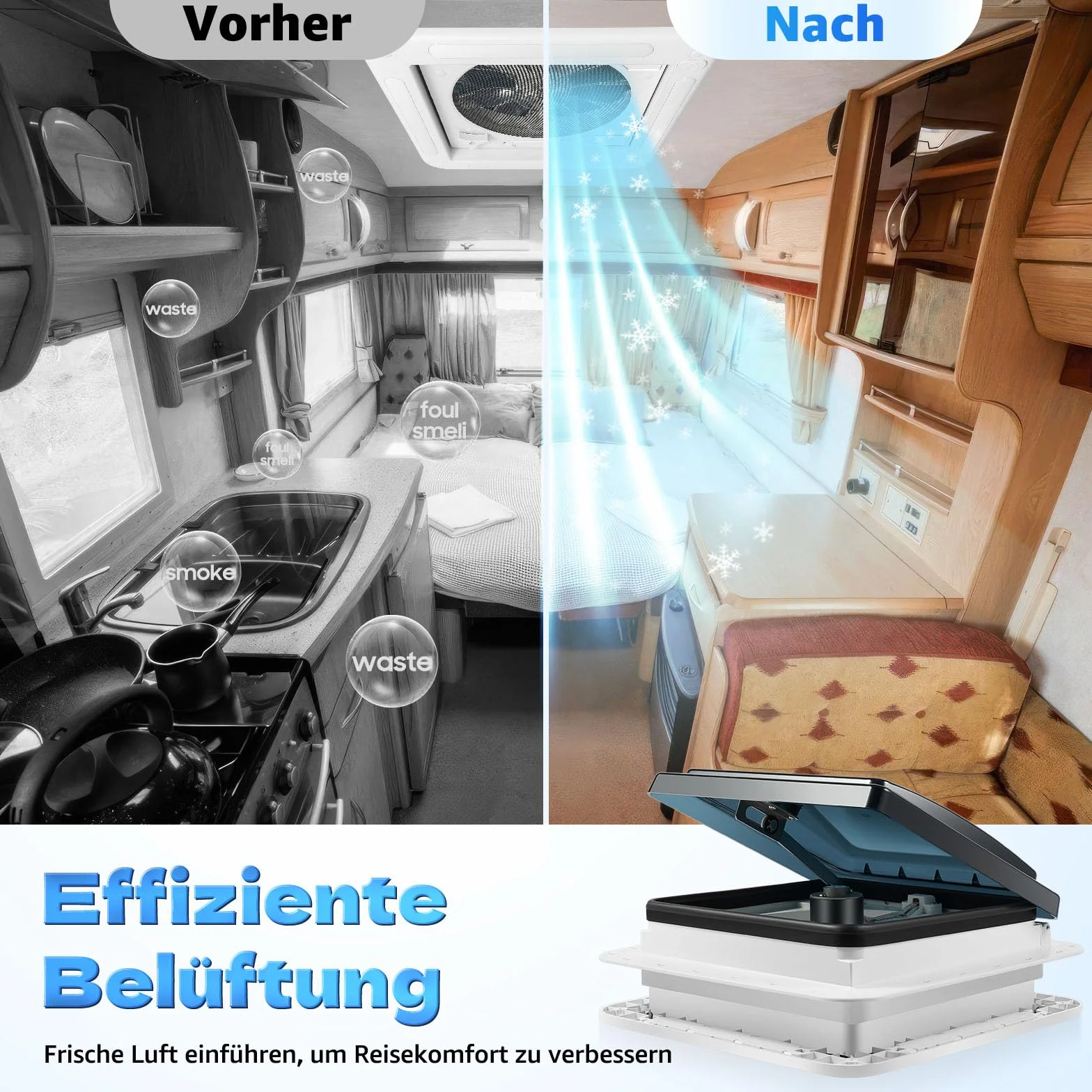 MINRS Ventilatore da tetto per camper con luce LED 12 V 36 x 36 cm