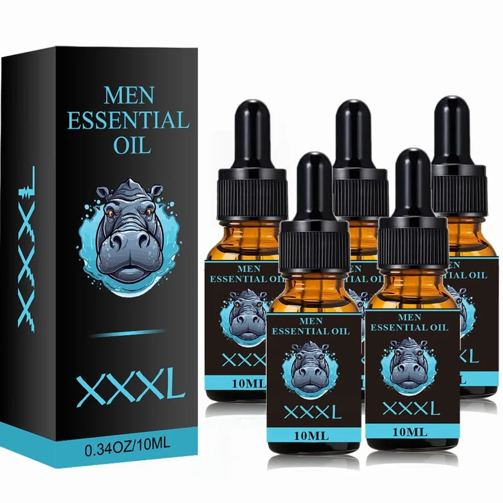 Olio per l'ingrandimento del pene XXXL, olio da massaggio maschile (5 pezzi, Nero)