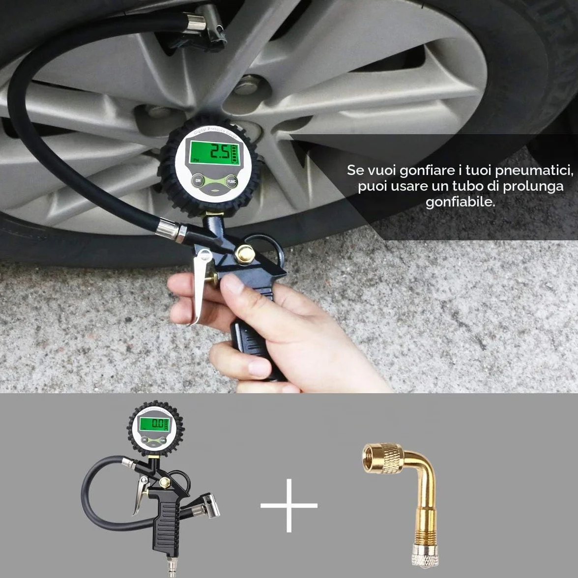 Manometro Digitale Pressione Display LCD per Pneumatici Auto Moto Camion SUV
