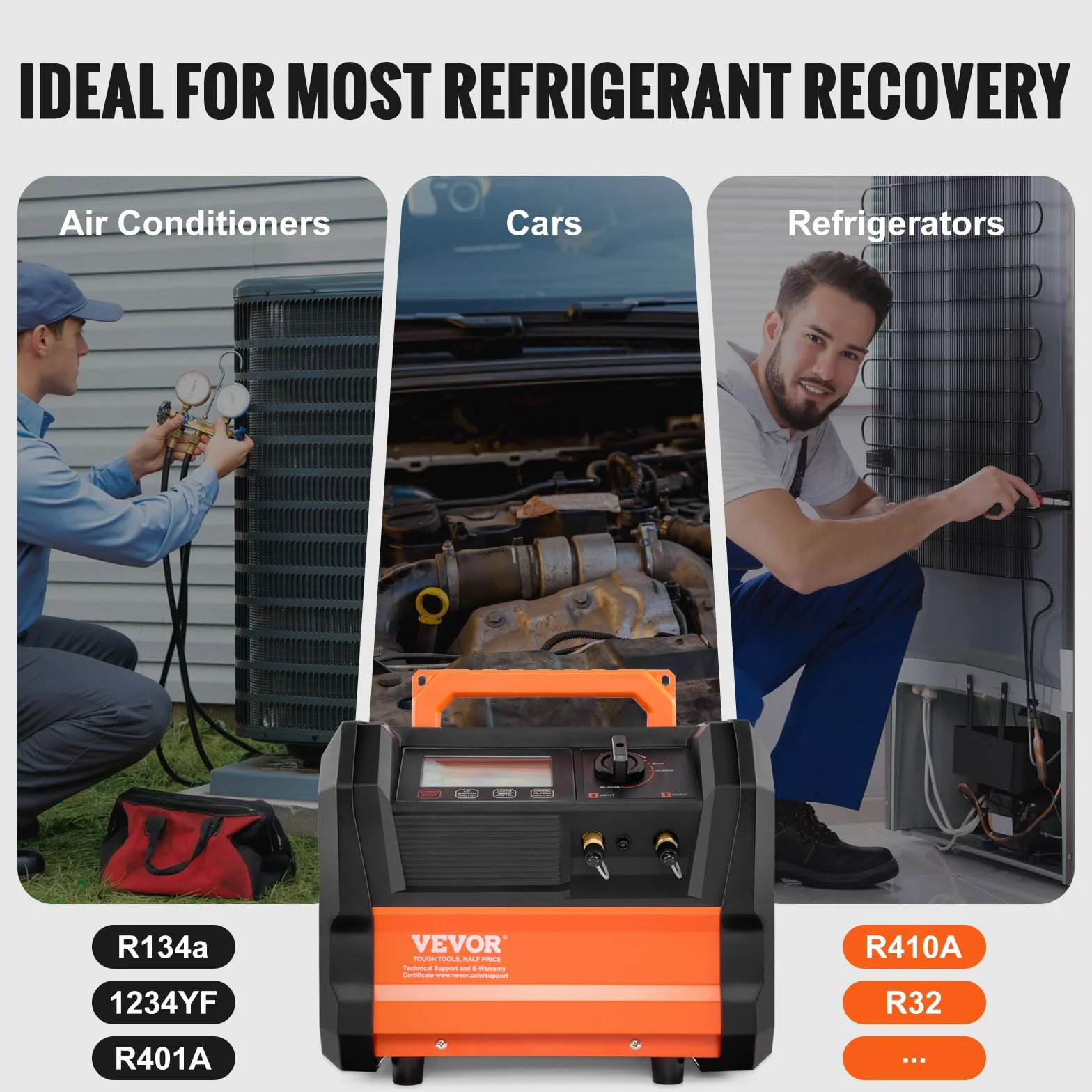 VEVOR Macchina Recupero Refrigerante AC Portatile 1 HP Motore Brushless 3000 Giri/min Strumento Riciclaggio Freon HVAC