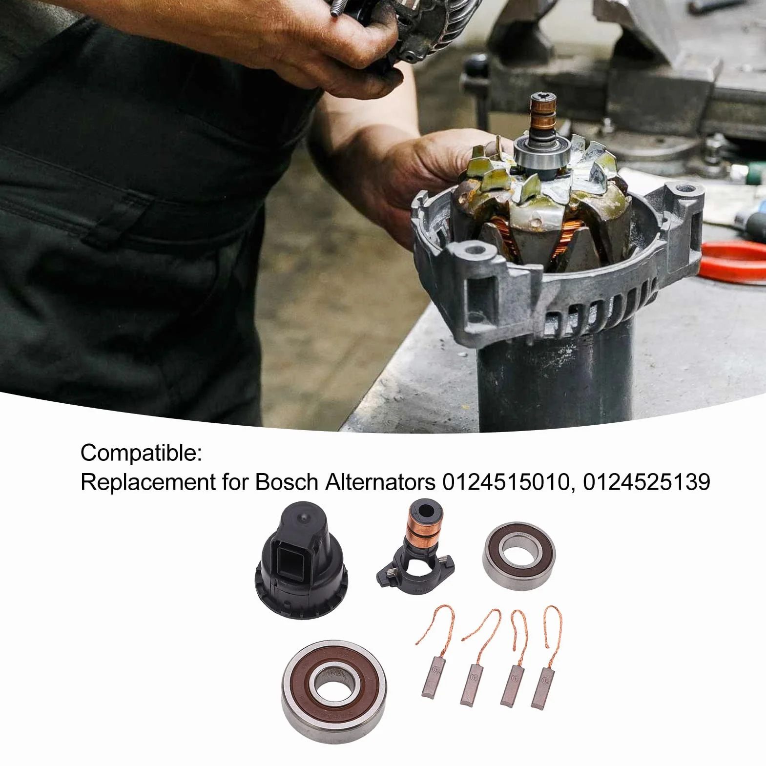 Akozon Kit di Riparazione Dell'alternatore Spazzole Ad Anello di Scorrimento Cuscinetti di Ricambio 230090 Sostituzione per 0124515010 0124525139