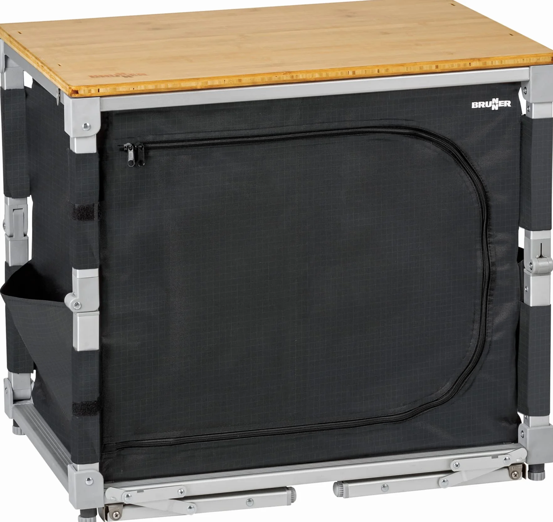 BRUNNER 0422091N.C06 Mobiletto Cucina da Campeggio Compatto Salvaspazio Ideale per Van e Minibus Azabache Cube con Piano in bambù