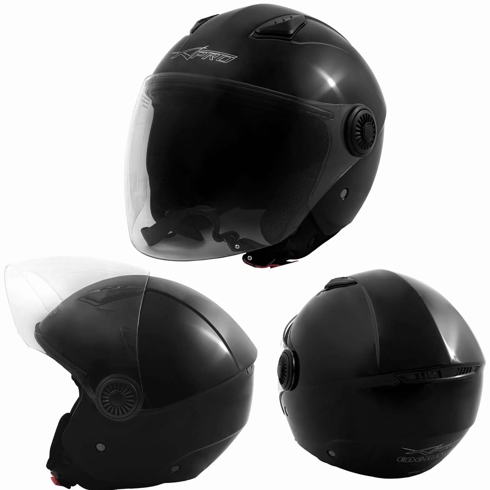 A-Pro Casco Jet Visiera Lunga Scooter Moto ECE 22-06 Nero L