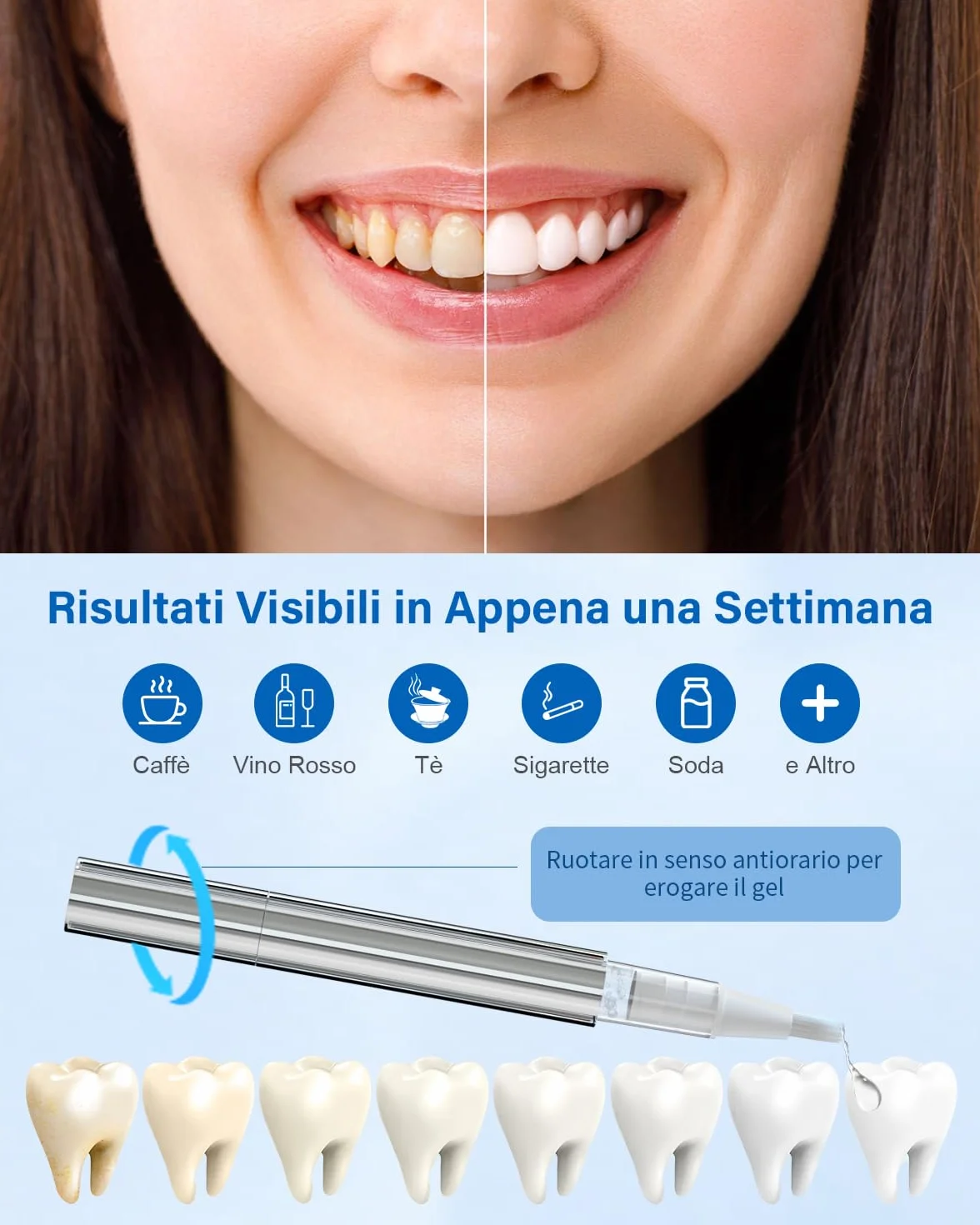 Penna Sbiancante Denti Set da 3 Penne Gel Sbiancamento Professionale Portatile