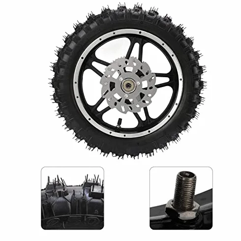 Ruota Posteriore per Bici Cross, Motorcyle Ruota Posteriore Gomma Metallo 2.5‑10 con Disco Pignone Cuscinetto Cerchio Gruppo Pneumatico per Mini Pit Bike Spedizione Con Gas