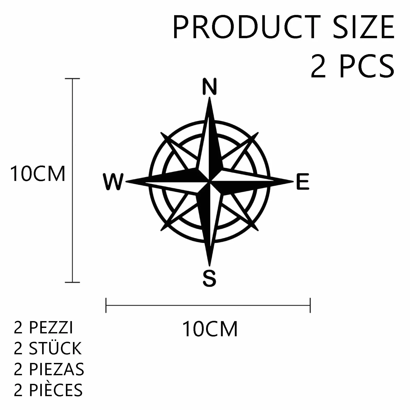Adesivo Rosa dei Venti 2 Pezzi Diverse Dimensioni 25cm 20cm 15cm 10cm Nero per Camper Auto Moto Fuoristrada