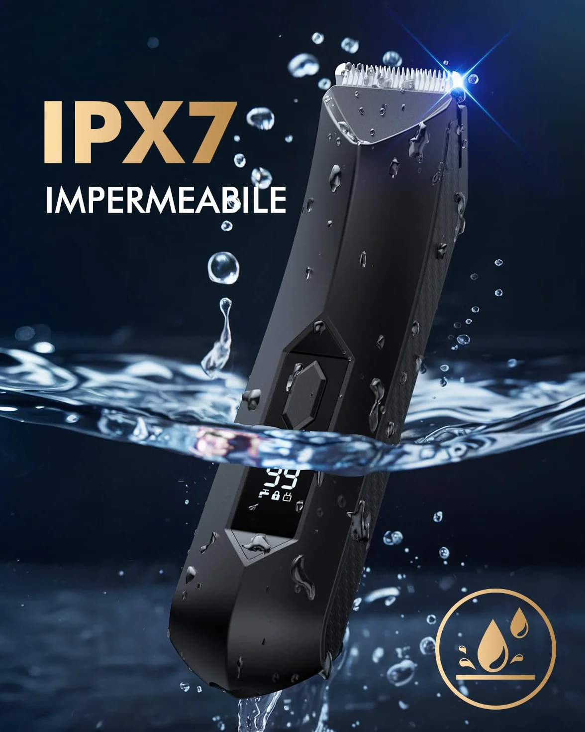 Rasoio Elettrico Corpo Uomo IPX7 con 4 Pettini e Luce LED