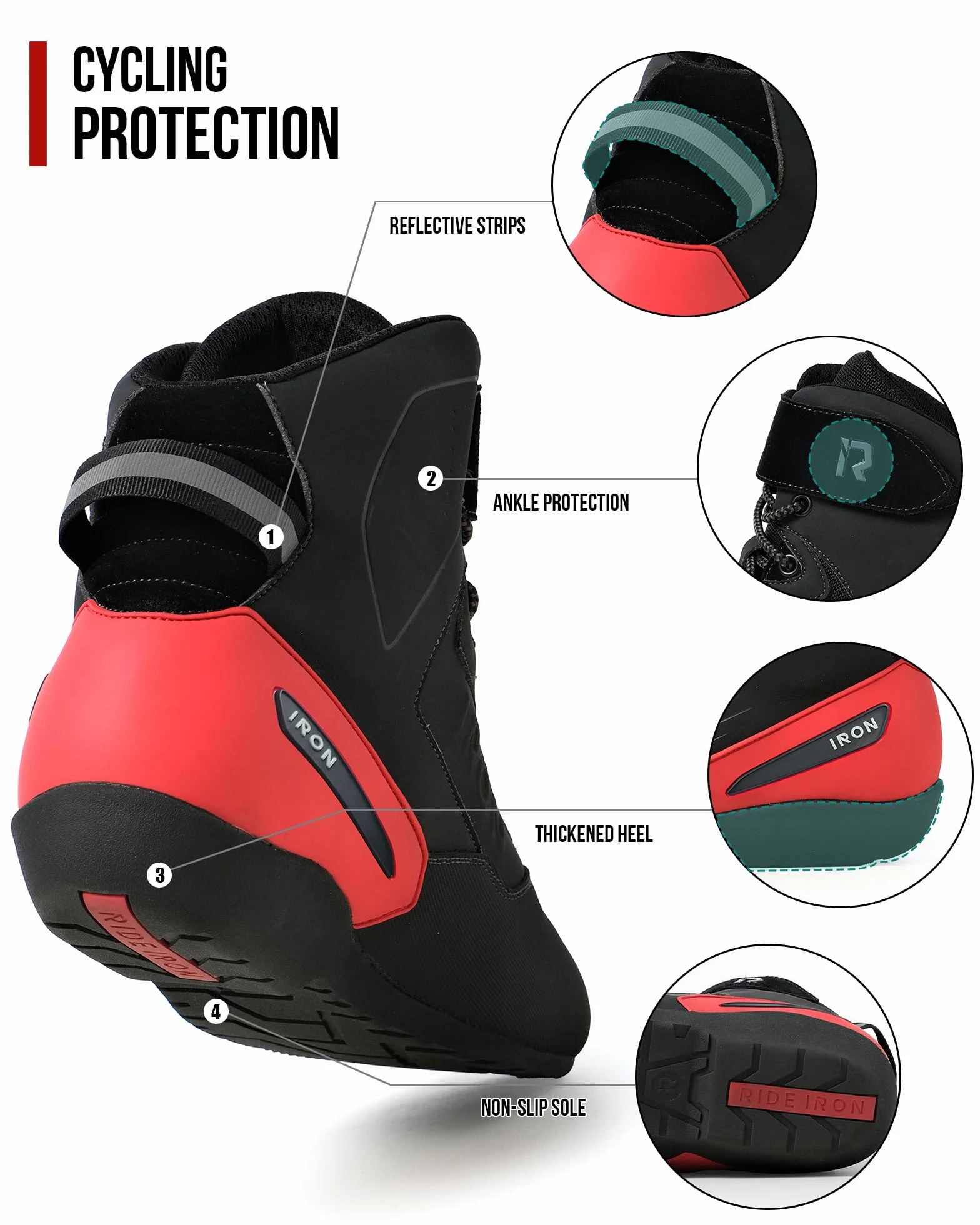 RIDEIRON Scarpe Moto Uomo 40–46 – Sneaker Moto Traspiranti con Rinforzo alla Caviglia e Tallone, Protezione Cambio, Dettagli Riflettenti e Suola Antiscivolo