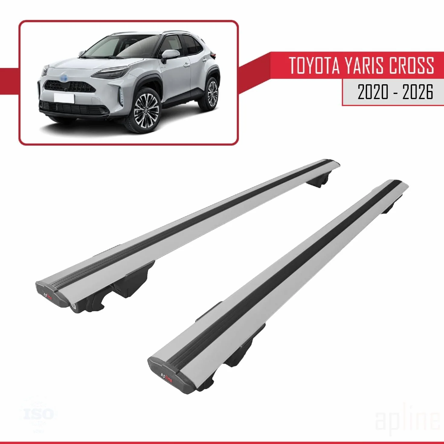 Compatibile con Toyota Yaris Cross 2020-2025 Hook Model Barre Tetto Portapacchi Auto Barre Portatutto Grigo Alluminio 2 Barre