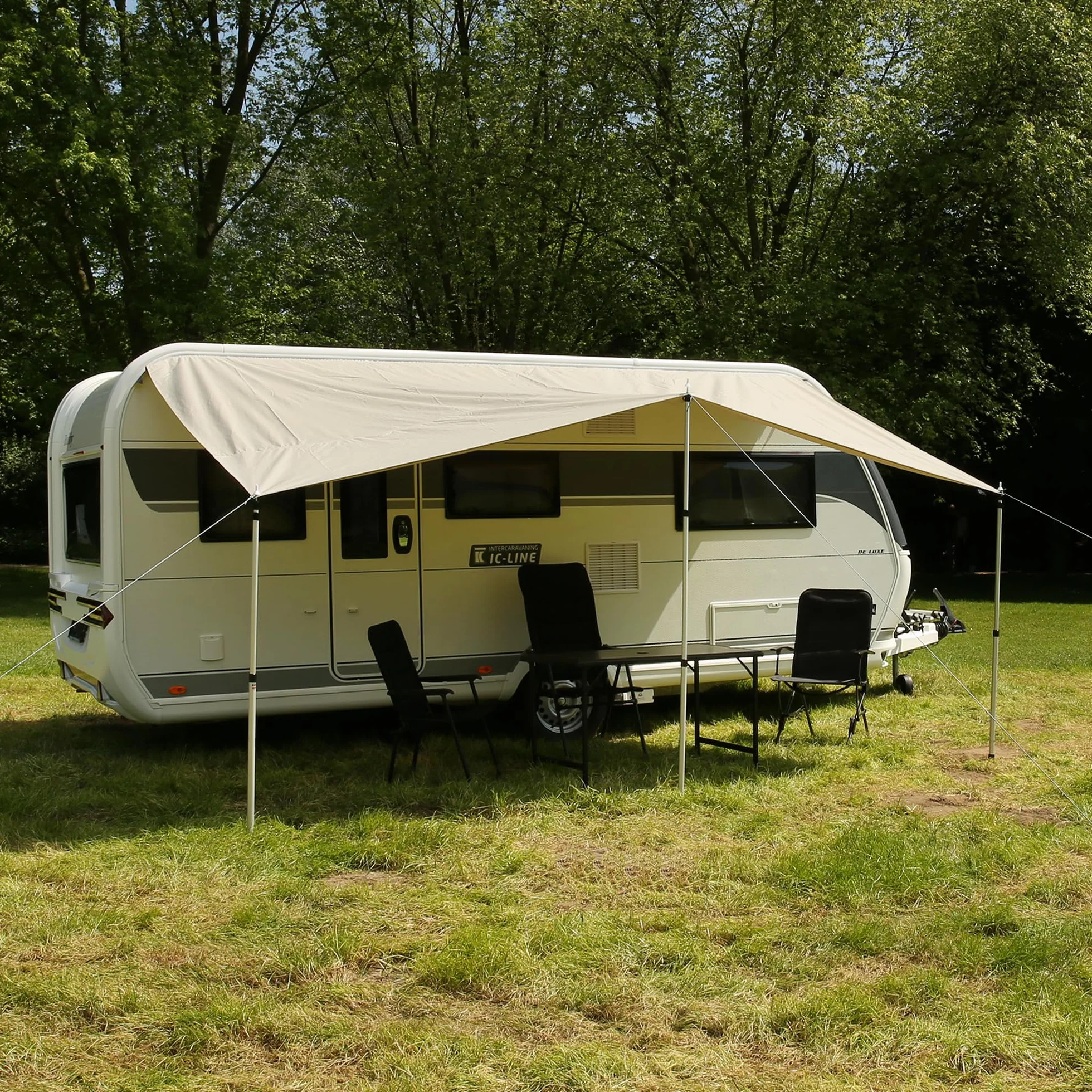Caravan Tarp TC Tenda parasole in cotone impermeabile UV 50+ aste telescopiche in alluminio 300x240 cm beige
