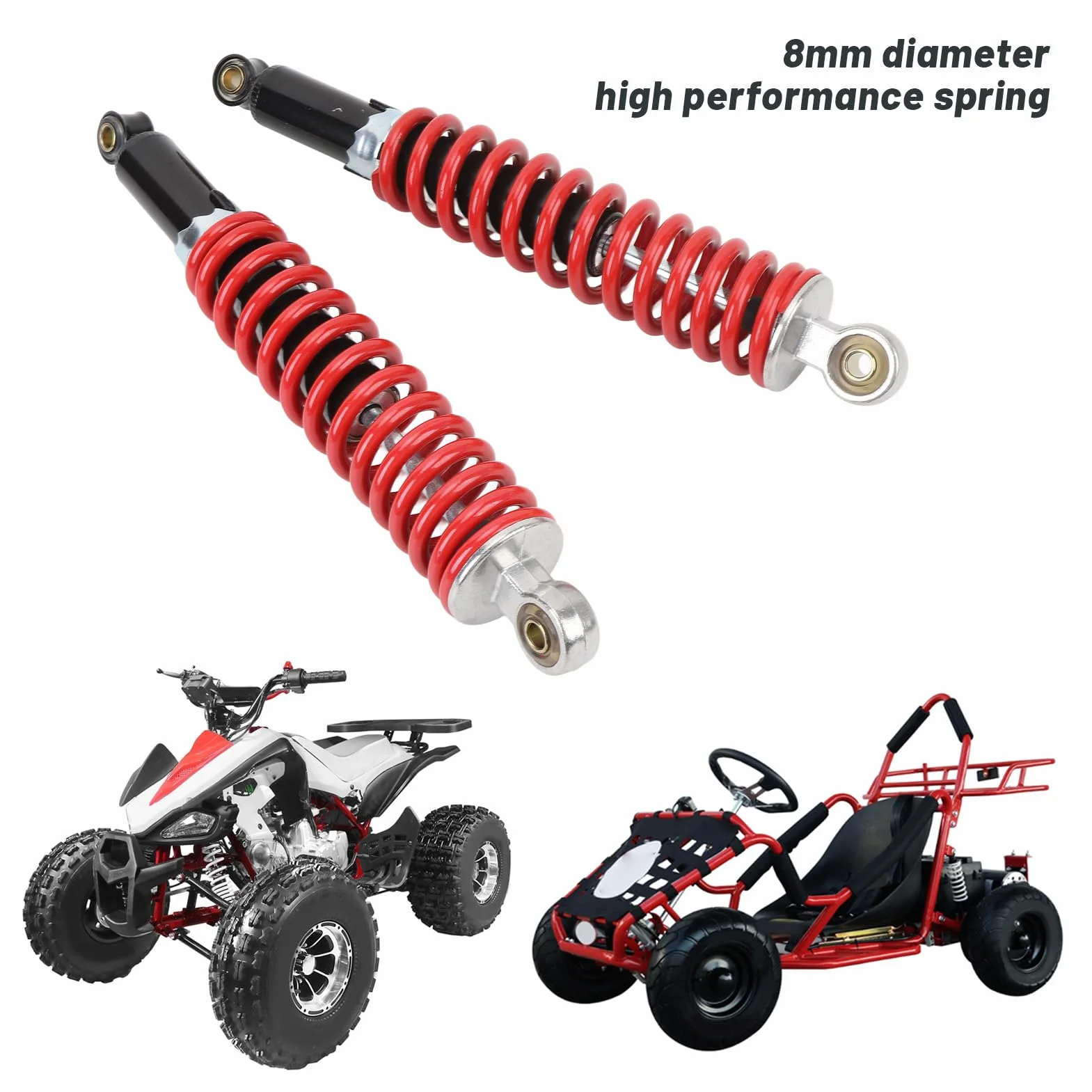 2 ammortizzatori universali 350 mm con molla ad alte prestazioni 8 mm, adatti per Dirt Pit Bike, ATV Quad e scooter 50 °C a 150 °C