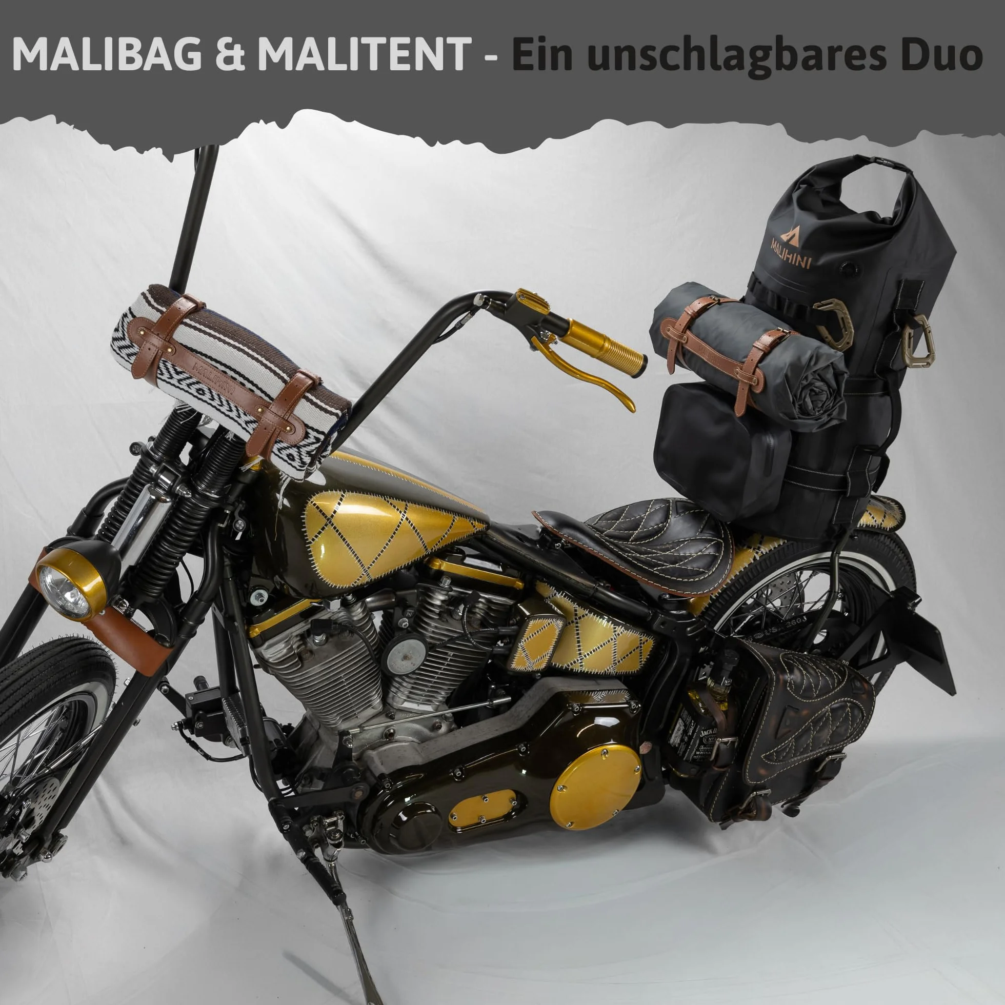 MALIHINI Borsa da moto per sissybar e portapacchi [schienale + MOLLE] 50 l, Dry Bag impermeabile per motociclisti | Sacca e come zaino | Campeggio e borsa da viaggio Bikepacking