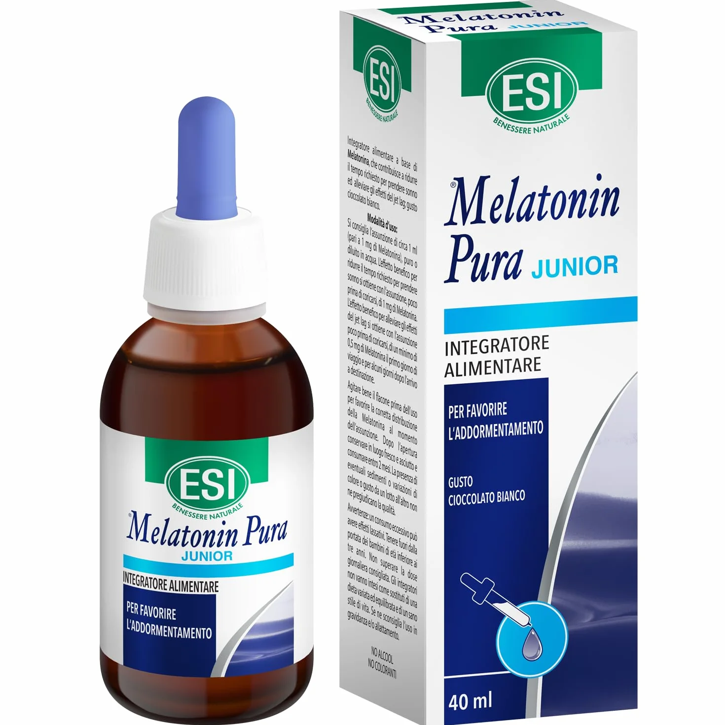 ESI Melatonin Pura Junior Integratore Alimentare Melatonina Bambini Gocce Senza Glutine Vegan 40 ml