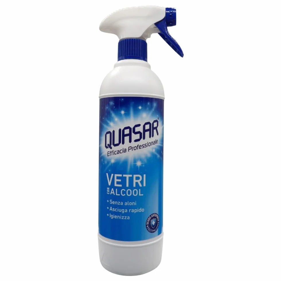 Quasar VETRI CON ALCOOL 580ml + Panno In Lattice SOFT 30x30, Non Lascia Aloni, Asciuga Rapidamente