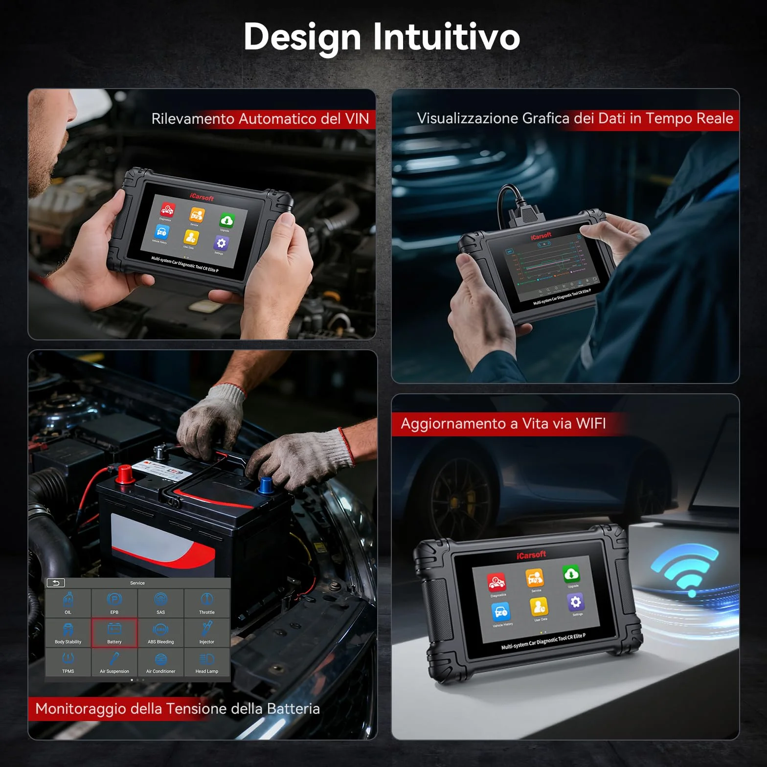 iCarsoft CR Elite P Auto Diagnostica Bidirezionale 49 Funzioni Reset Lettore Codice Test Batteria VIN Automatico