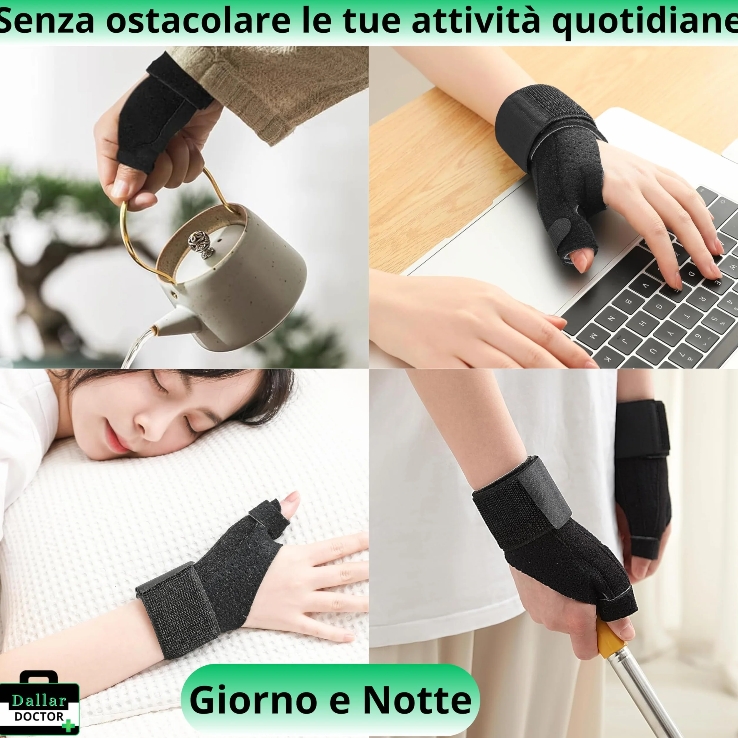 DALLAR Tutore Pollice Regolabile per Entrambe le Mani - Supporto Stabilizzante per Polso per Rizoartrosi, Tenosinovite, Artrite