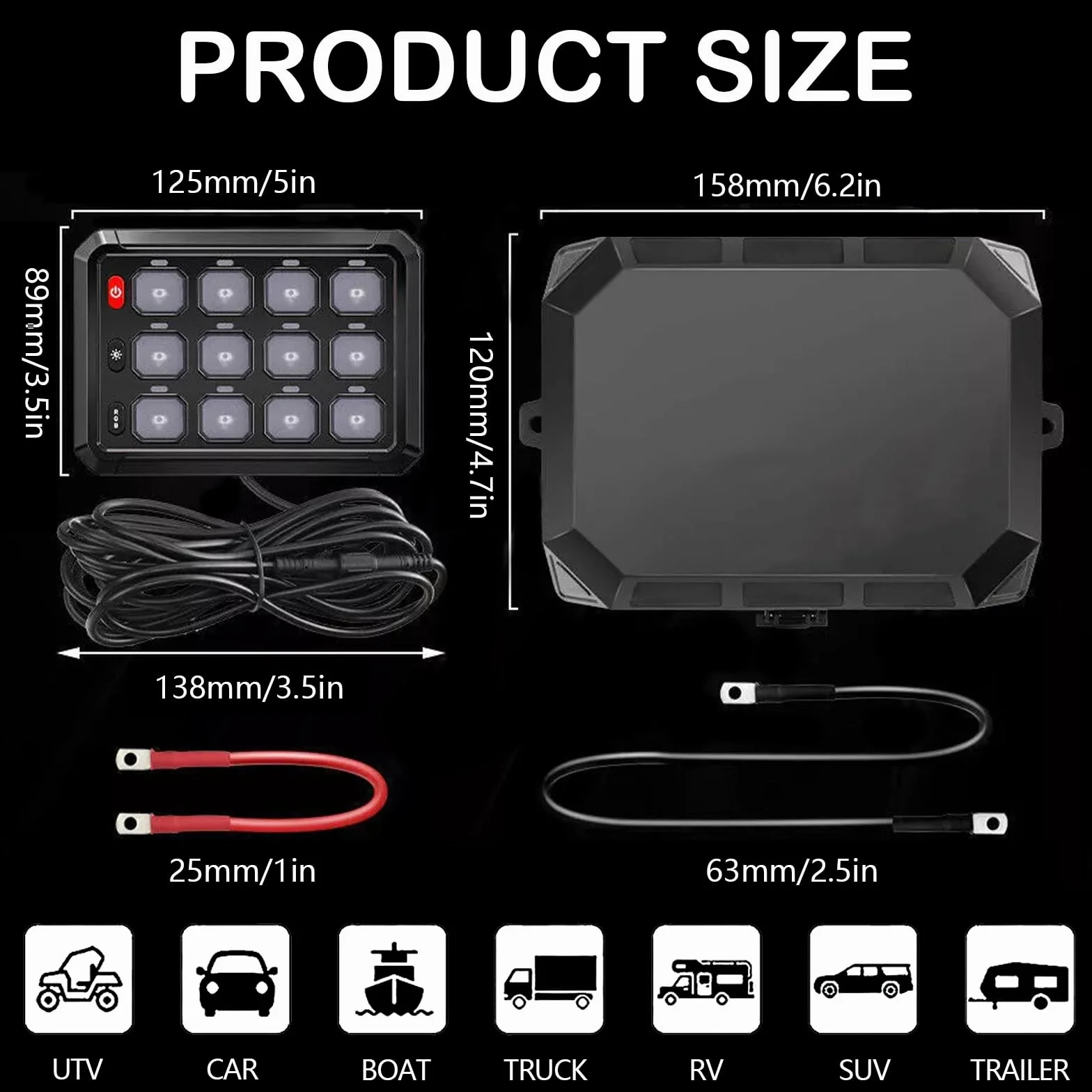 Pannello Interruttori 12V/24V Universale con Dimmerabili RGB 8 Colori per Auto RV Camion SUV