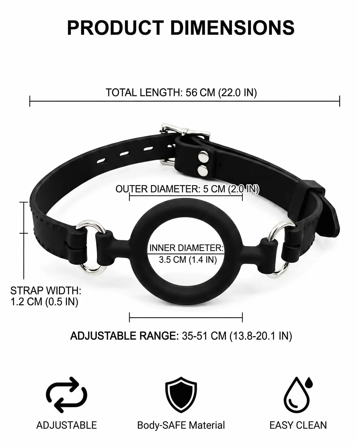 Gag per Bocca O-Ring Nero Regolabile BDSM Bondage Giocattolo Sessuale per Adulti Esperienze Fetish