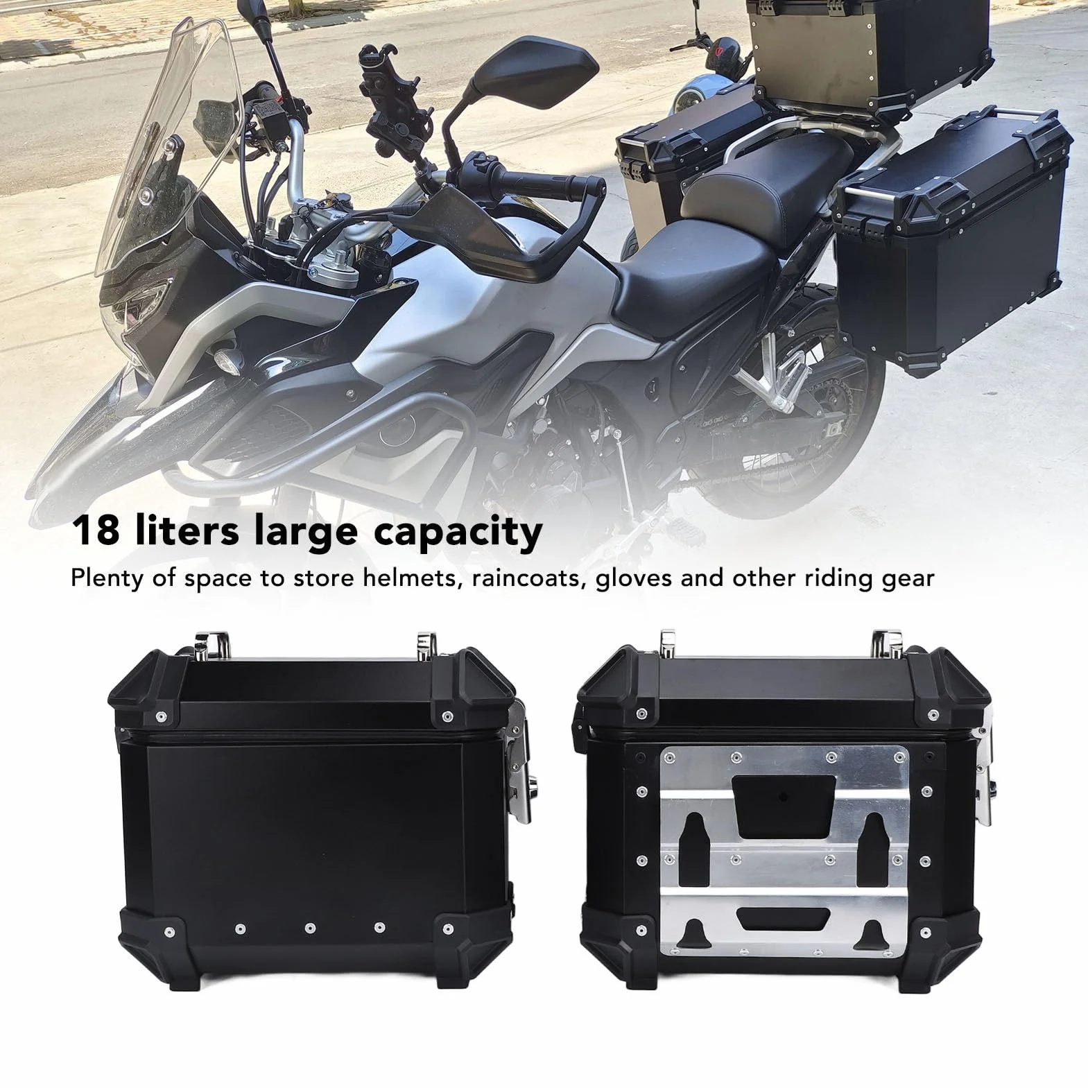 Valigia Laterale per Moto in Lega di Alluminio con Protezione Eccellente, Borsa Laterale Rigida da 18 Litri per Moto, per Sostituzione per (BLACK)