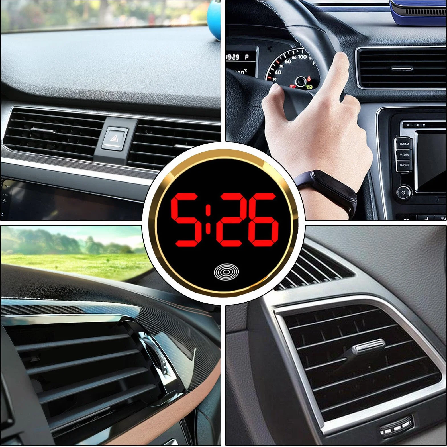 Orologio Da Cruscotto Per Auto, Mini Orologios Digitale, Orologio Rotondo Pers Presa D'Aria Con Controllo Tattile, Per Auto Veicoli, Camion, Camper E Casa