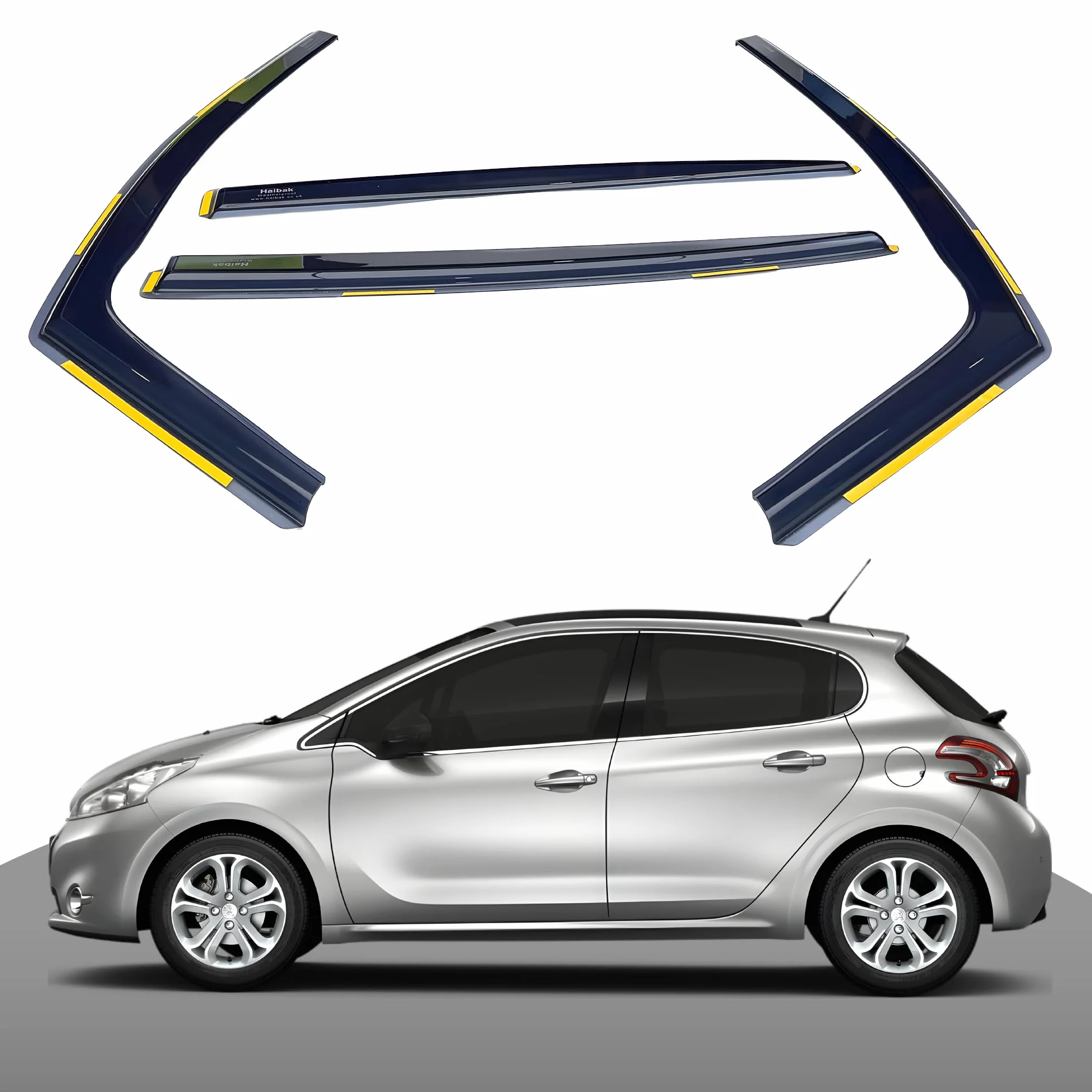 Haibak Wind Deflectors Set Compatible With Peugeot 208 HH 2012-2018 5 Doors 4pc Tinted in Channel Fitment