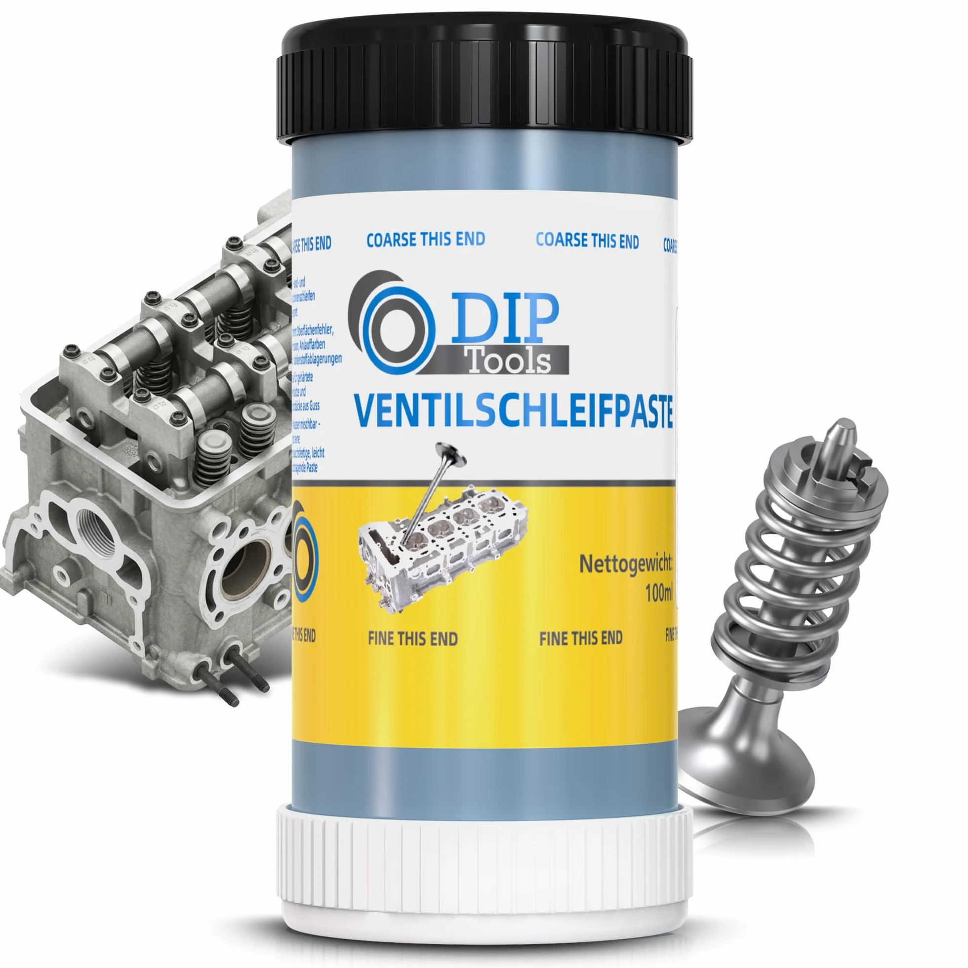 DIP-Tools pasta abrasivo per valvole, 100 ml, set monoabrasivo per auto, moto, motore, officina
