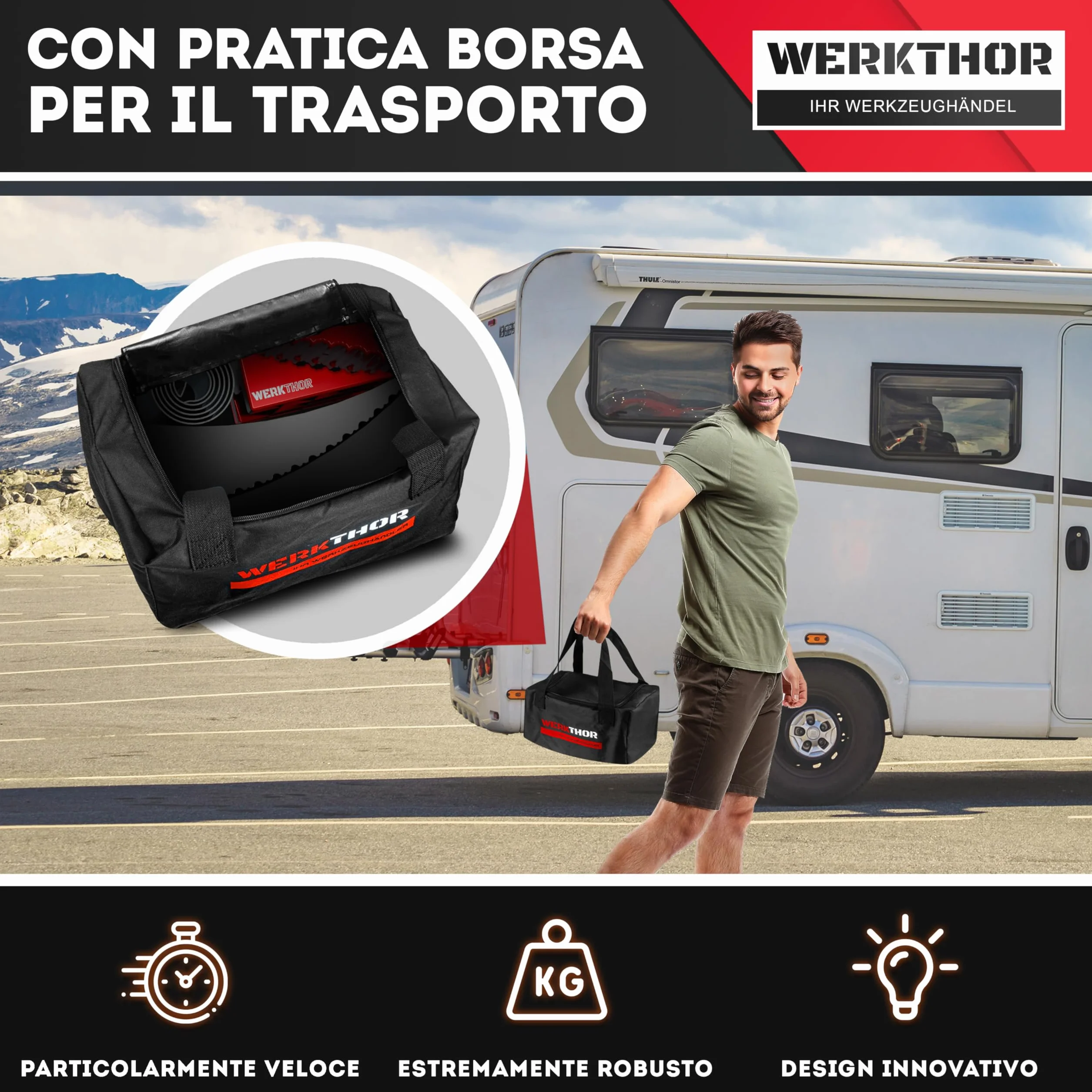WERKTHOR Cunei per Camper Rosso Set di 2, Collaudati per Caravan e Rimorchi fino a 13,5t, con Borsa di Trasporto