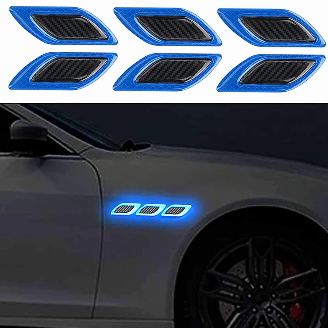 6 PZ 3D forte adesivo striscia riflettente,Auto parafango cappuccio paraurti decalcomania riflettente,Decalcomania riflettente ad alta intensità per la visibilità notturna per auto SUV (Blu)