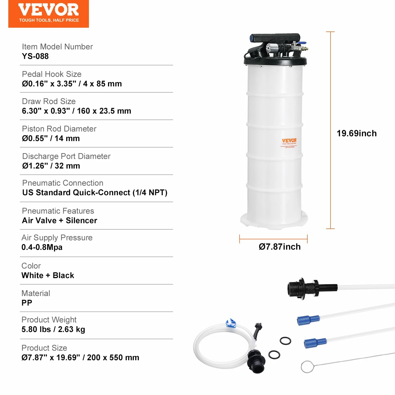 VEVOR Pompa a Vuoto Estrattore di Fluidi 6,5L per Cambio Olio Motore