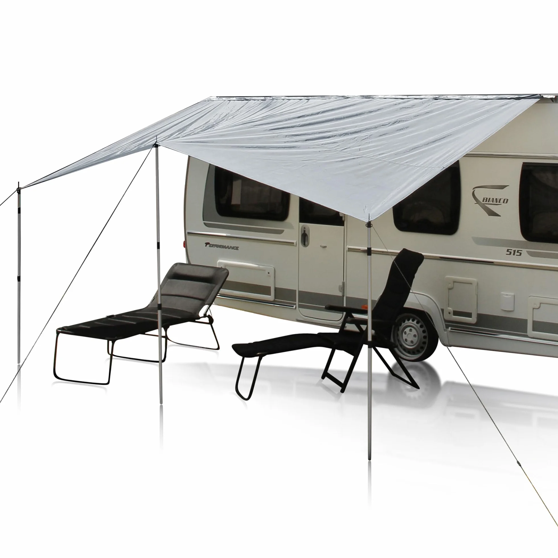 yourGEAR - Tenda da sole per roulotte e roulotte, con aste di appoggio UV 50+, impermeabile, 5000 mm, doppio listello da 7 mm e 5 mm (grigio, 450 x 240 cm)