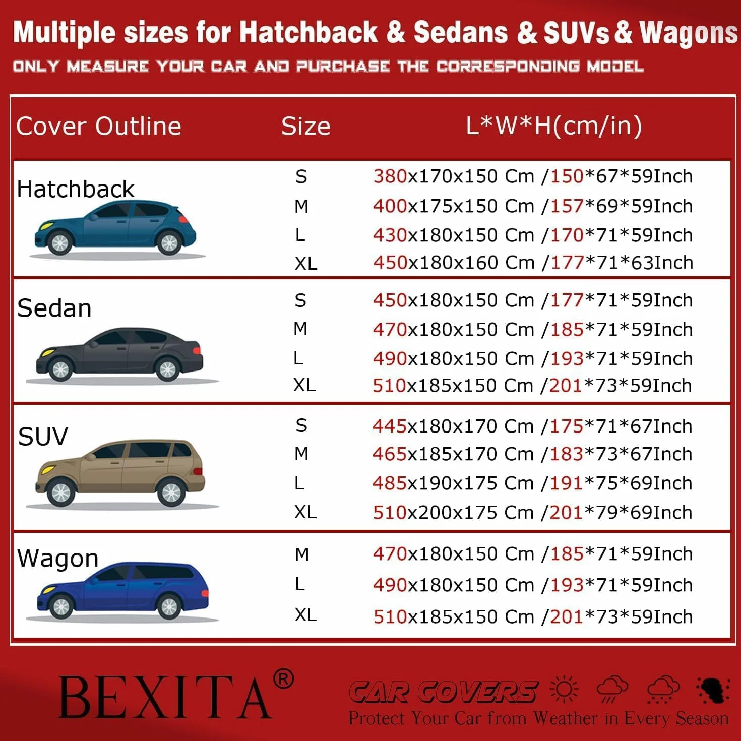 Telo Copriauto SUV Impermeabile Invernale Esterno Stagioni Antivento Antineve Protezione UV Auto Copriauto per SUV; Taglia L: Max 485cm