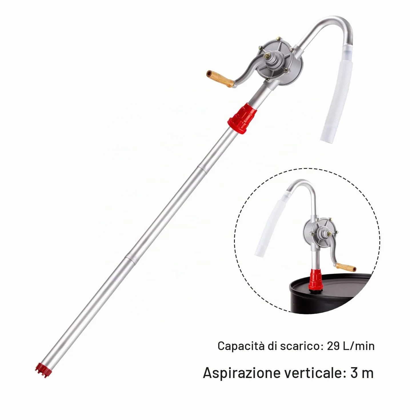 Pompa a Manovella a Fusto Olio Manuale Lega Alluminio 29 L/min Benzina Diesel Cherosene