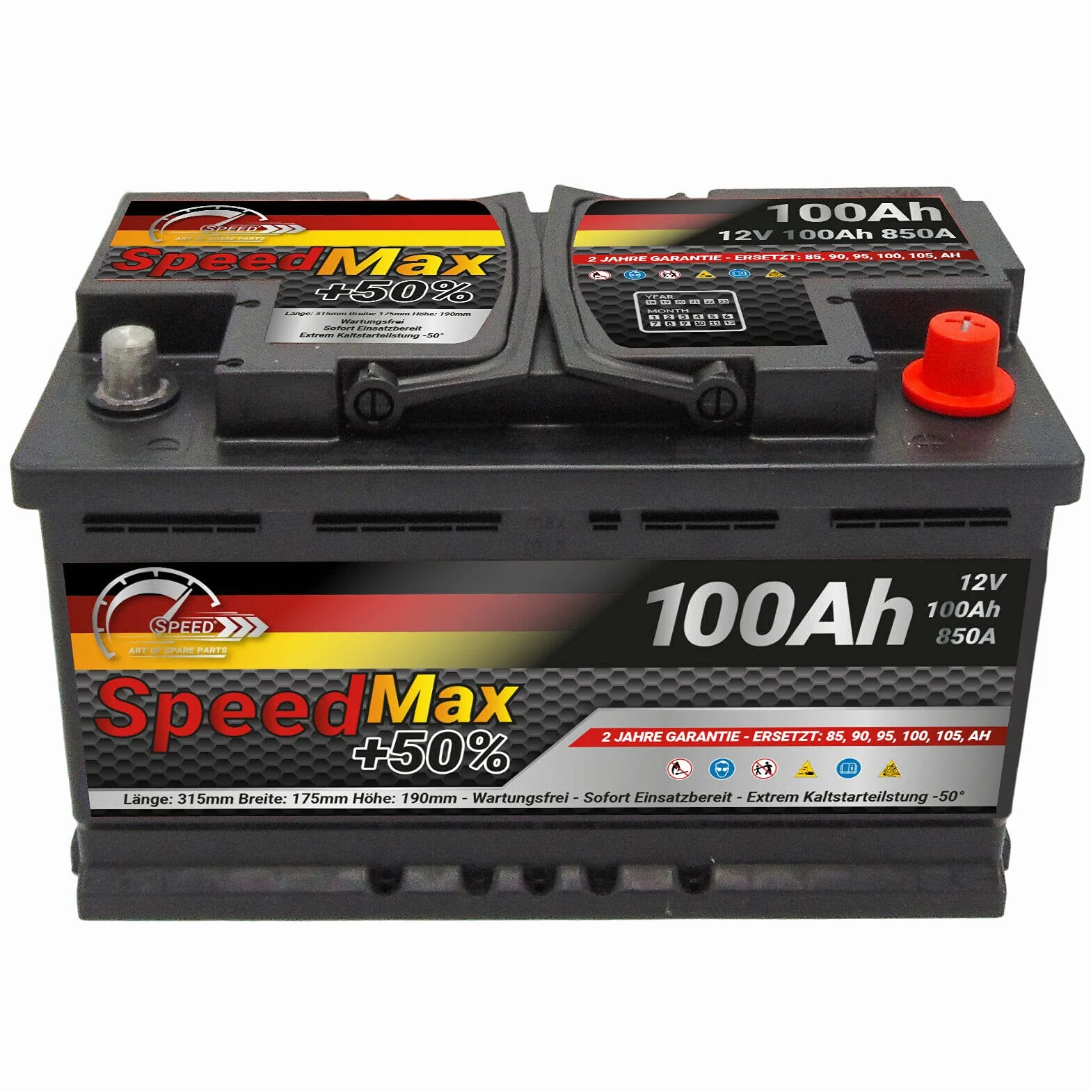 Batteria auto SPEED MAX L4100 100AH 850A 12V = FIamm 100Ah DX+ Pronta all'uso