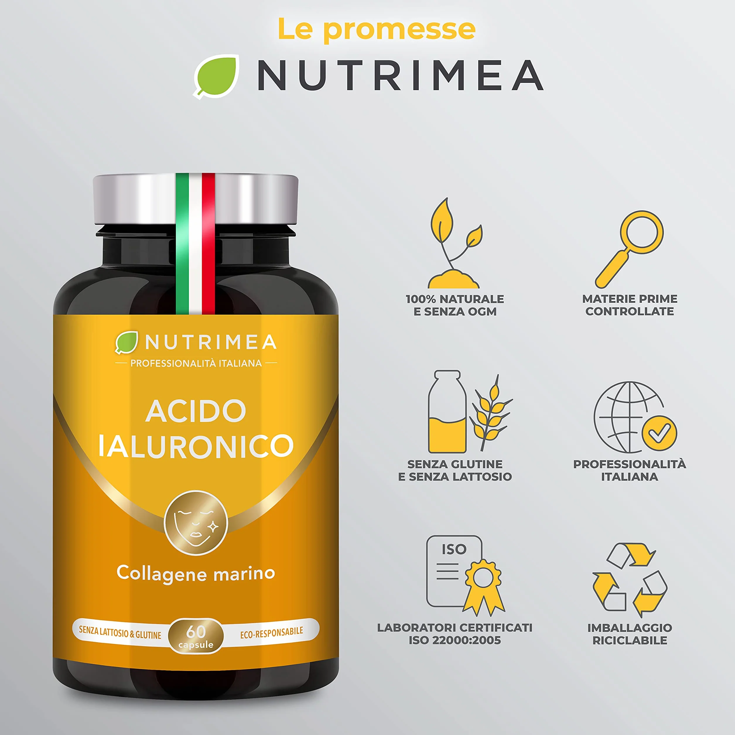 Acido Ialuronico con Collagene Marino Vitamina A C Antirughe Anti-age 60 Capsule