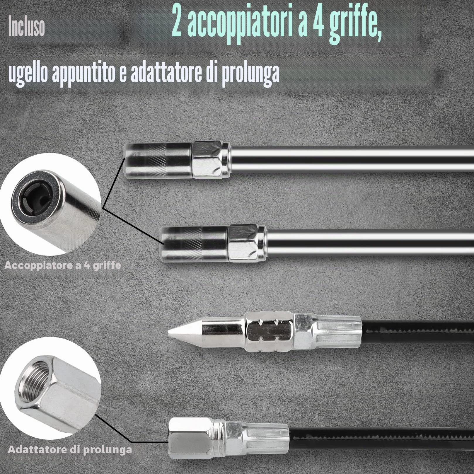SHALL Mini pistola per grasso kit 3,52 OZ 3000 PSI ugello affilato adattatore estensione guanto PVC detergente raccordi Zerk