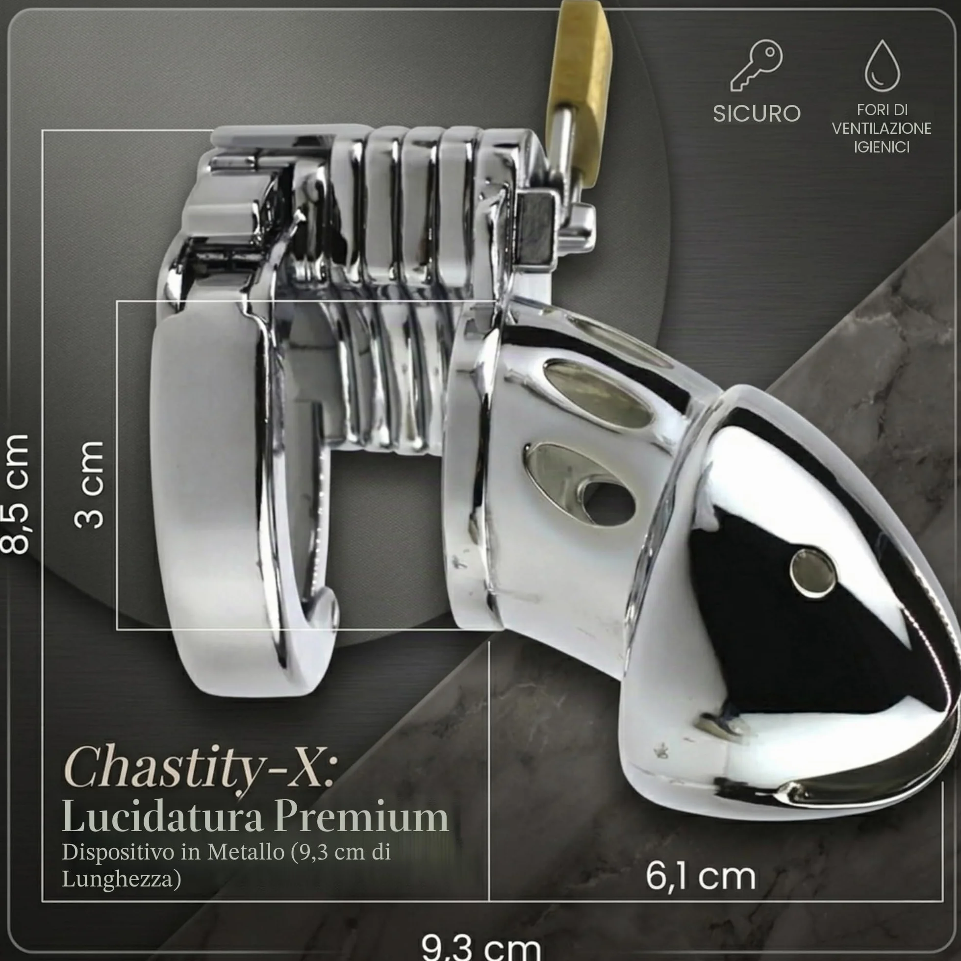 FOPS Gabbia Pene Metallo 11cm Chastity Cage Uomo Cintura Castità Maschile BDSM Sex Toy