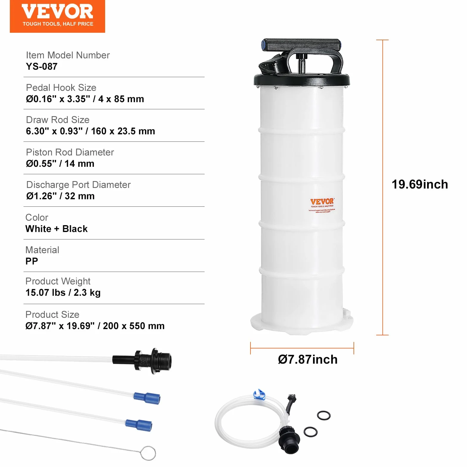 VEVOR Estrattore di Fluidi Pompa a Vuoto per Cambio Olio 6,5L Kit Aspiraliquidi Auto