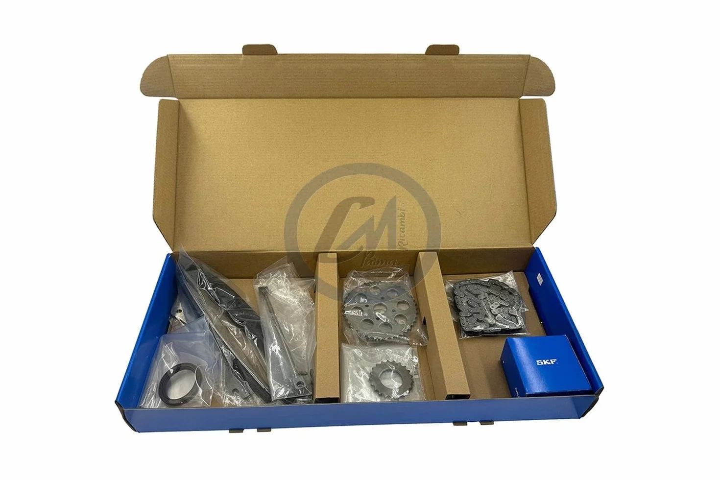 KIT DISTRIBUZIONE SKF CON CATENA MODIFICATA RINFORZATA + POMPA ACQUA PER MITO PANDA PUNTO 500L 1.3