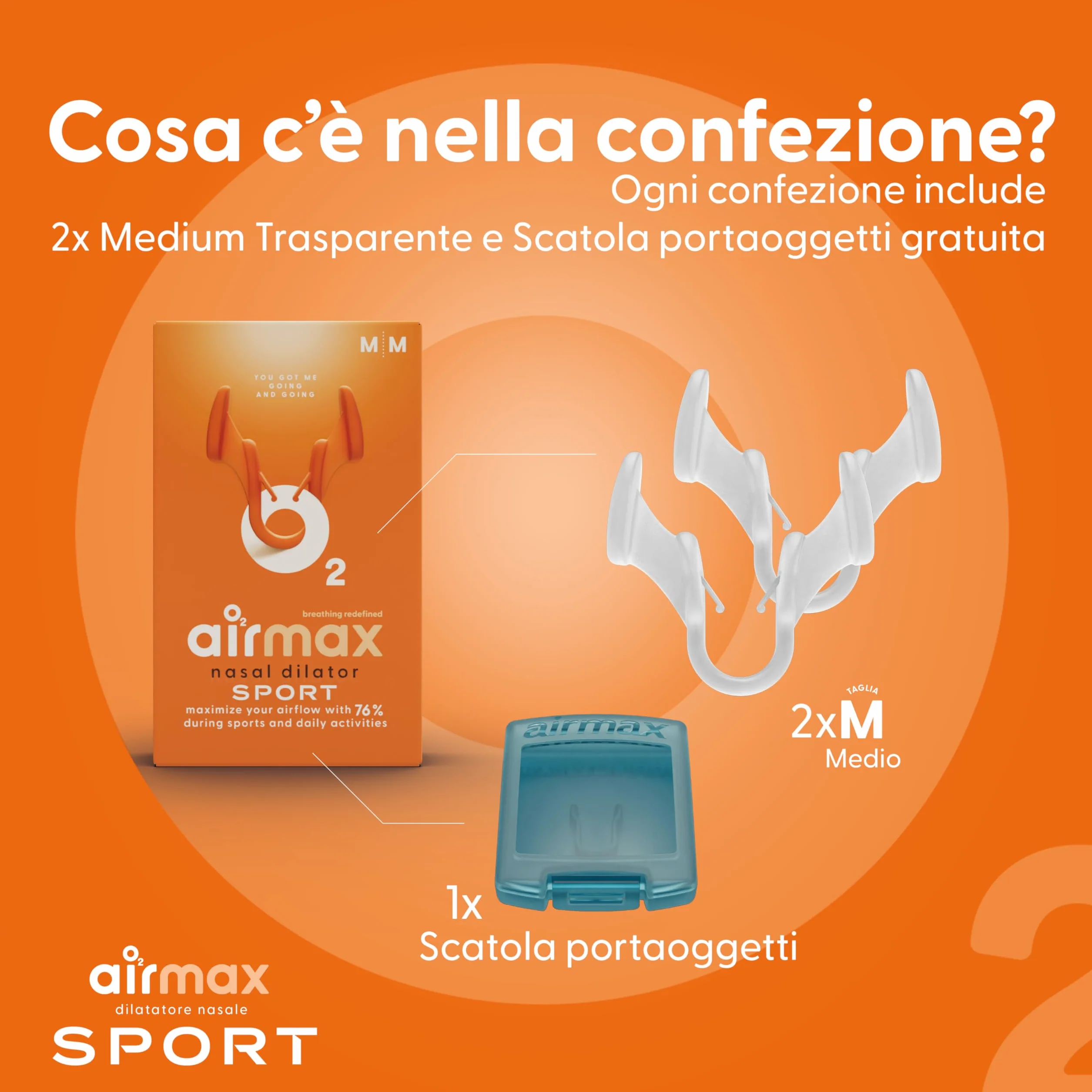 Dilatatore nasale Airmax Versione Sport 2x sollievo medio 6 mesi per congestione nasale