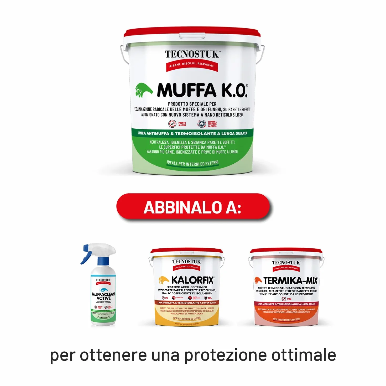 TECNOSTUK Muffa K.O. 3 L. Fondo Speciale Antimuffa e Termoisolante Classe A+