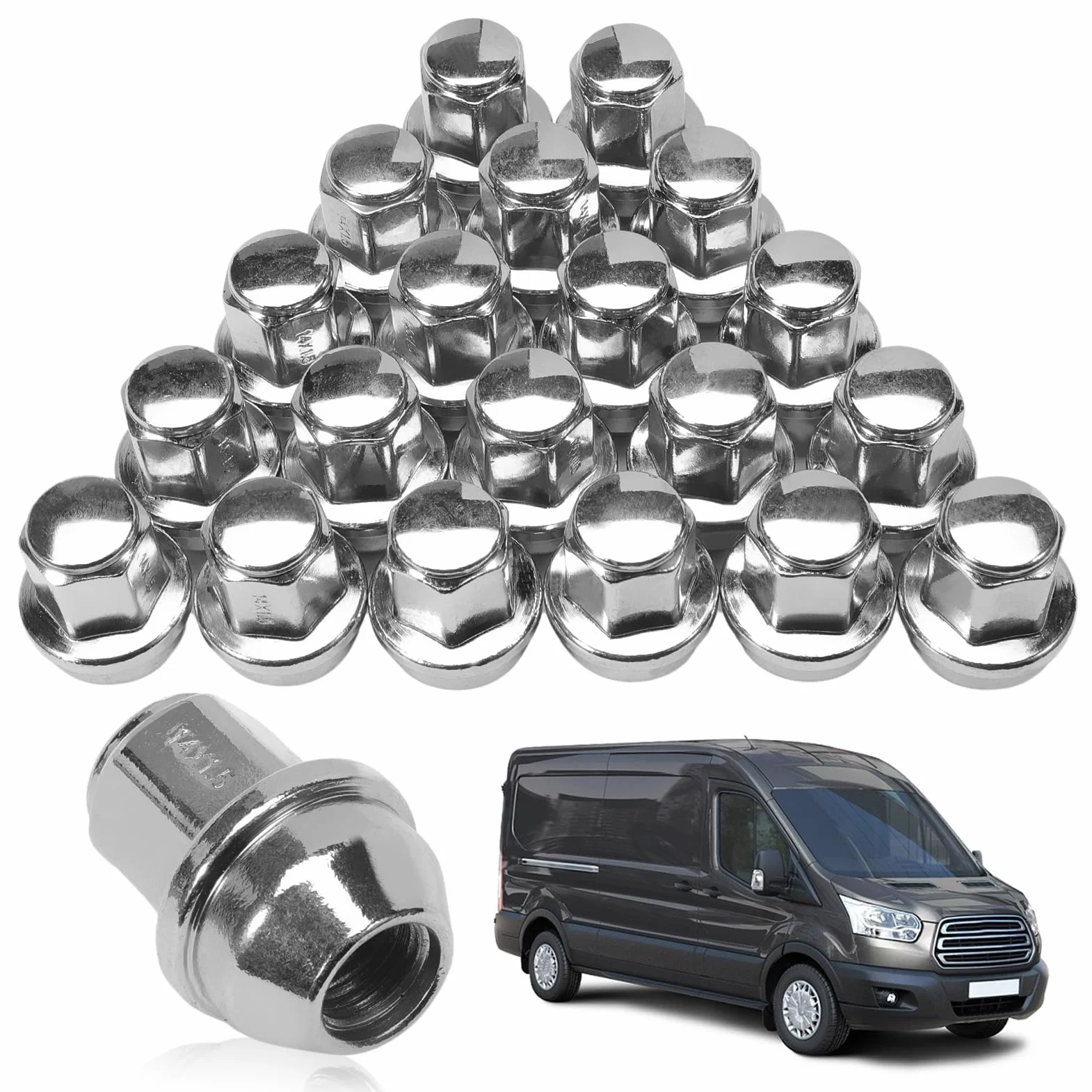 Set di 20 punte per ruota in acciaio inox M14 x 1,5 per Tourneo Transit Custom V362 V363 Bus Kasten. 5196786, 5644266, ACPZ-1012-B